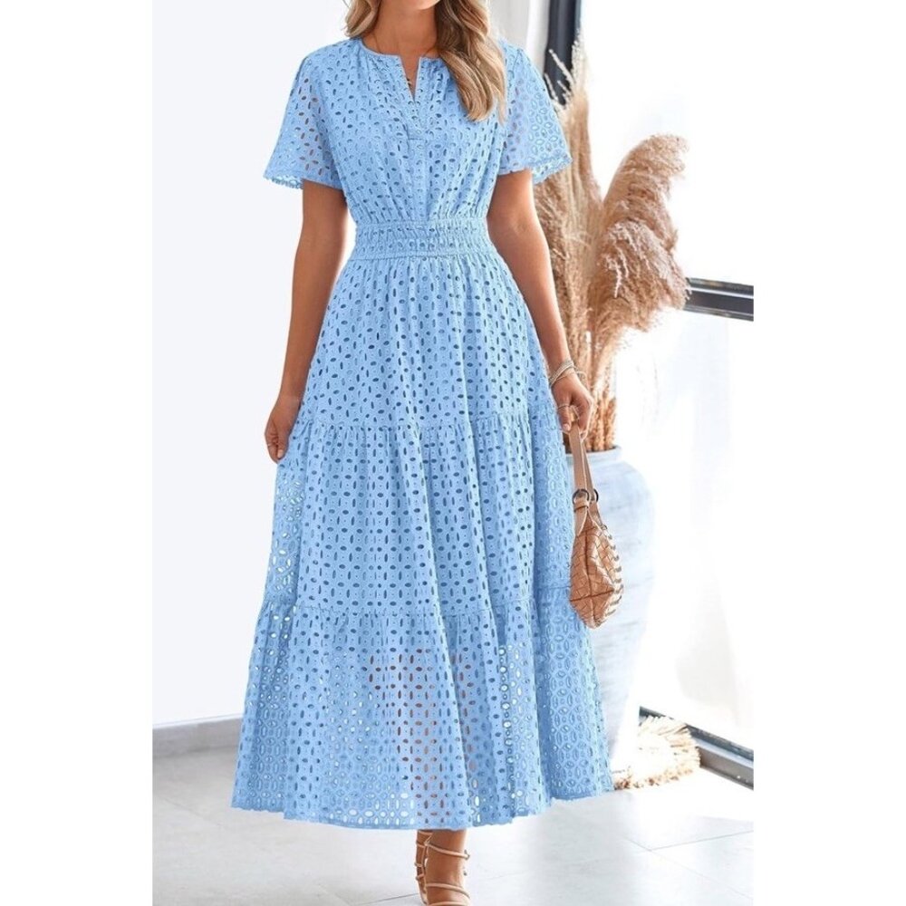 PRETTYGARDEN Womens  Summer Tiered Maxi Dress‎ Short Sleeve V Neck .
